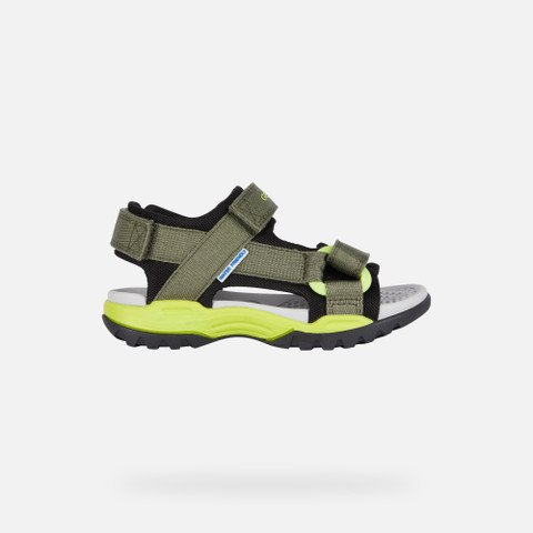 sandals with straps BOREALIS JUNIOR Military/Lime - image number 1 | GEOX