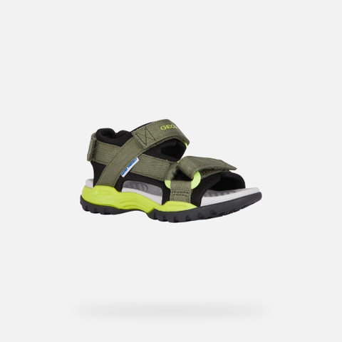 sandals with straps BOREALIS JUNIOR Military/Lime - image number 2 | GEOX