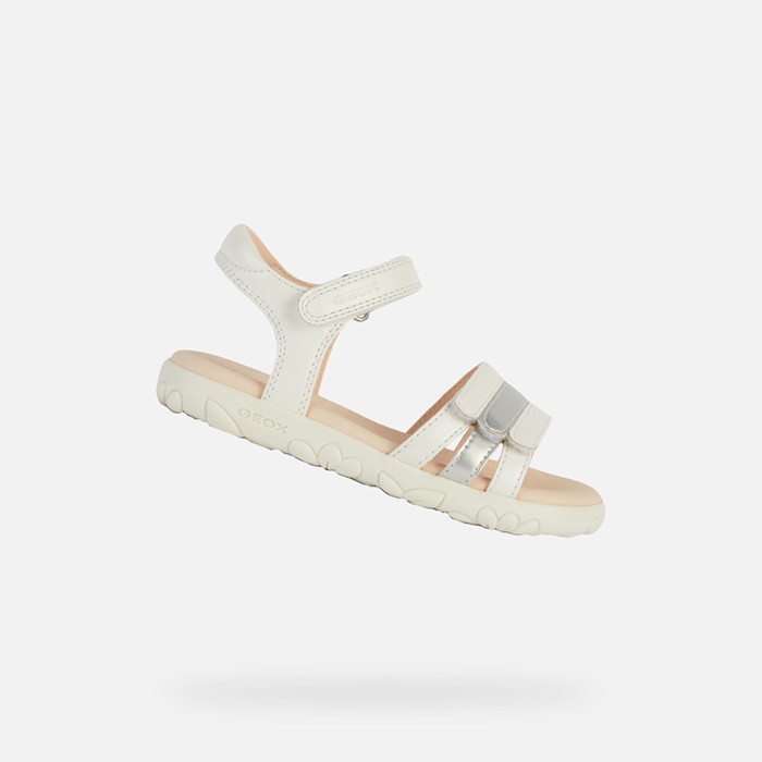 Open sandals SANDAL HAITI GIRL White/Silver | GEOX