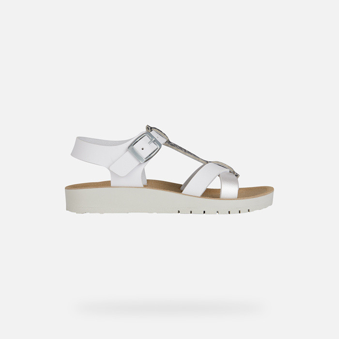 Open sandals SANDAL COSTAREI GIRL White/Silver | GEOX