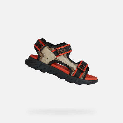 Geox® SANDAL AIRADYUM BOY: Dark Beige/Red Sandals With Straps | Geox