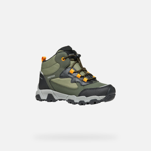 Waterproof trainers MAGNETAR ABX JUNIOR Dark green/Light orange - image number 2 | GEOX