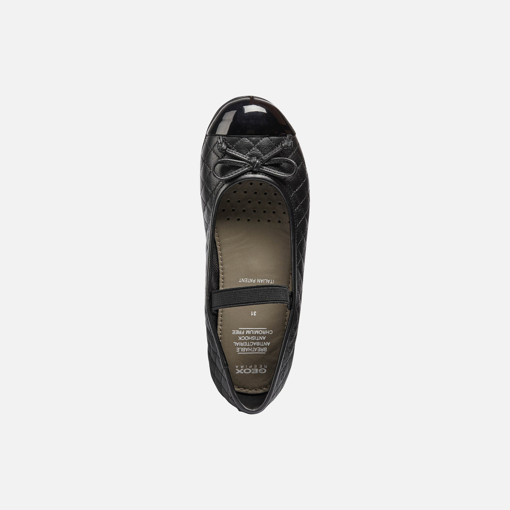 Geox® PLIE': Girl's Black Leather Ballerina Shoes | Geox®