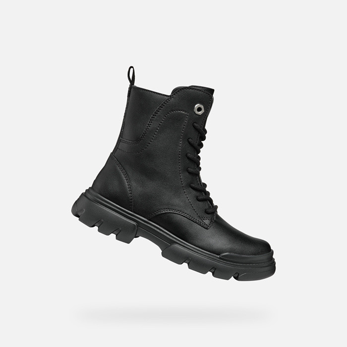 Botas tornozelo com atacadores JUNETTE MENINA Preto | GEOX