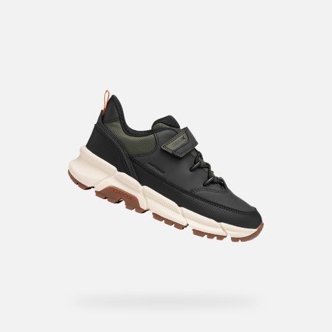 Lightweight cushioned sneakers FLEXYPER PLUS ABX BOY Black/Military - image number 0 | GEOX
