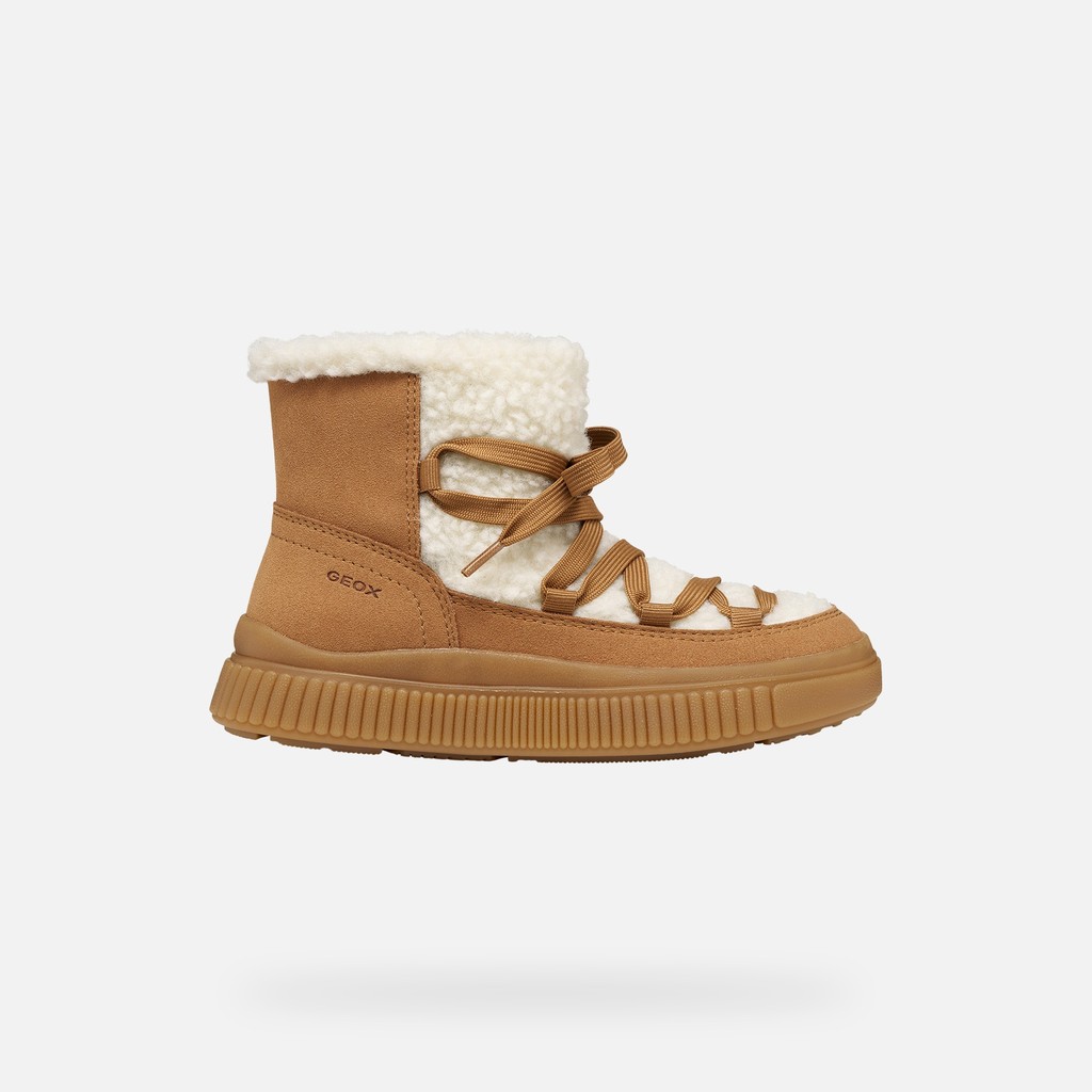 Fur-trimmed ankle boots LAQUINNY GIRL Whisky/Off white - image number 1 | GEOX