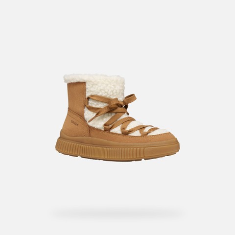Fur-trimmed ankle boots LAQUINNY GIRL Whisky/Off white - image number 2 | GEOX