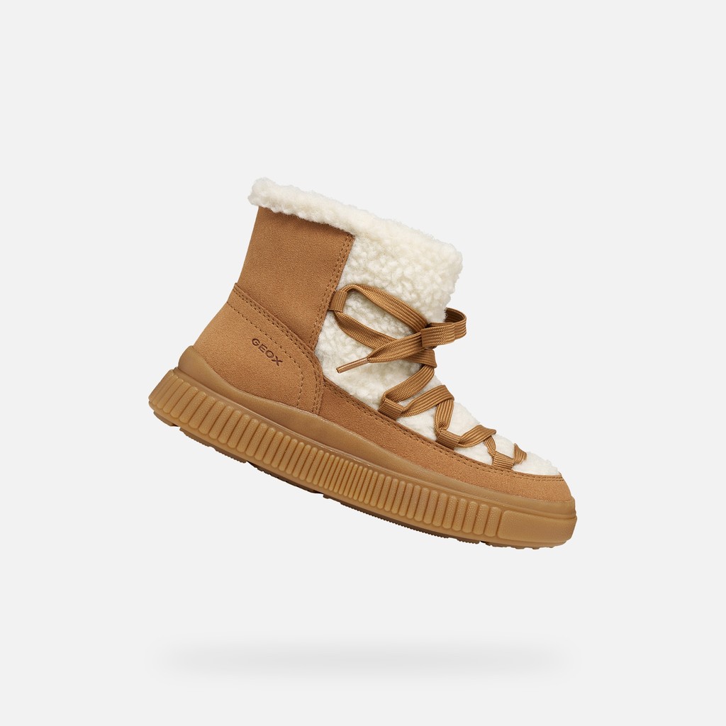 Fur-trimmed ankle boots LAQUINNY GIRL Whisky/Off white - image number 0 | GEOX