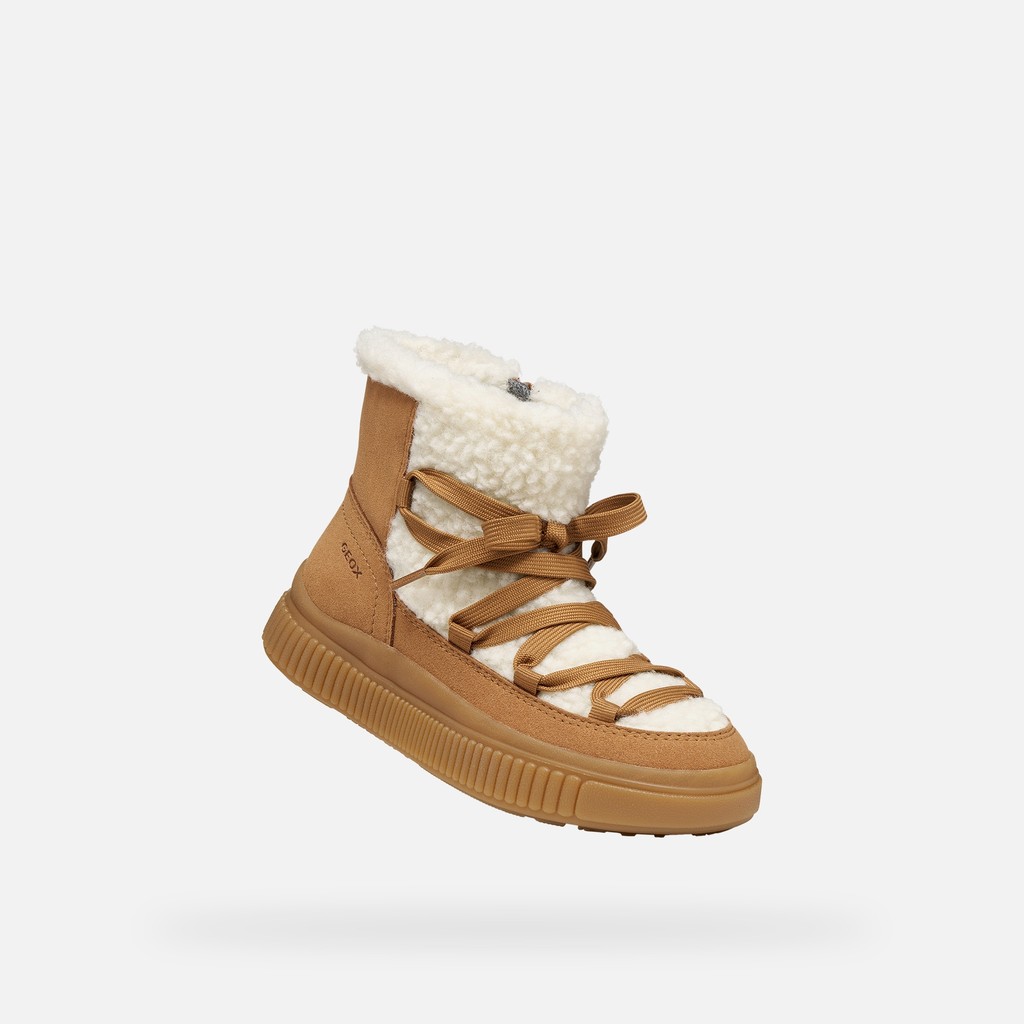 Fur-trimmed ankle boots LAQUINNY GIRL Whisky/Off white - image number 4 | GEOX