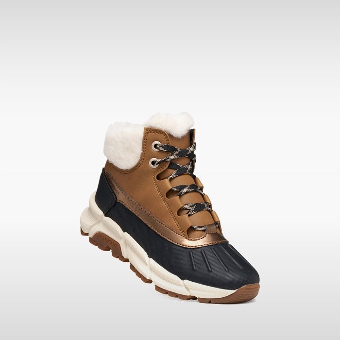 Fur-trimmed ankle boots FLEXYPER PLUS ABX GIRL Tobacco/Black | GEOX