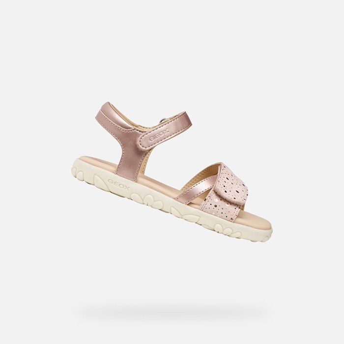 Sandales &agrave; scratch SANDAL HAITI FILLE Rose clair | GEOX