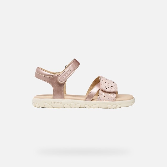 Sandales &agrave; scratch SANDAL HAITI FILLE Rose clair | GEOX