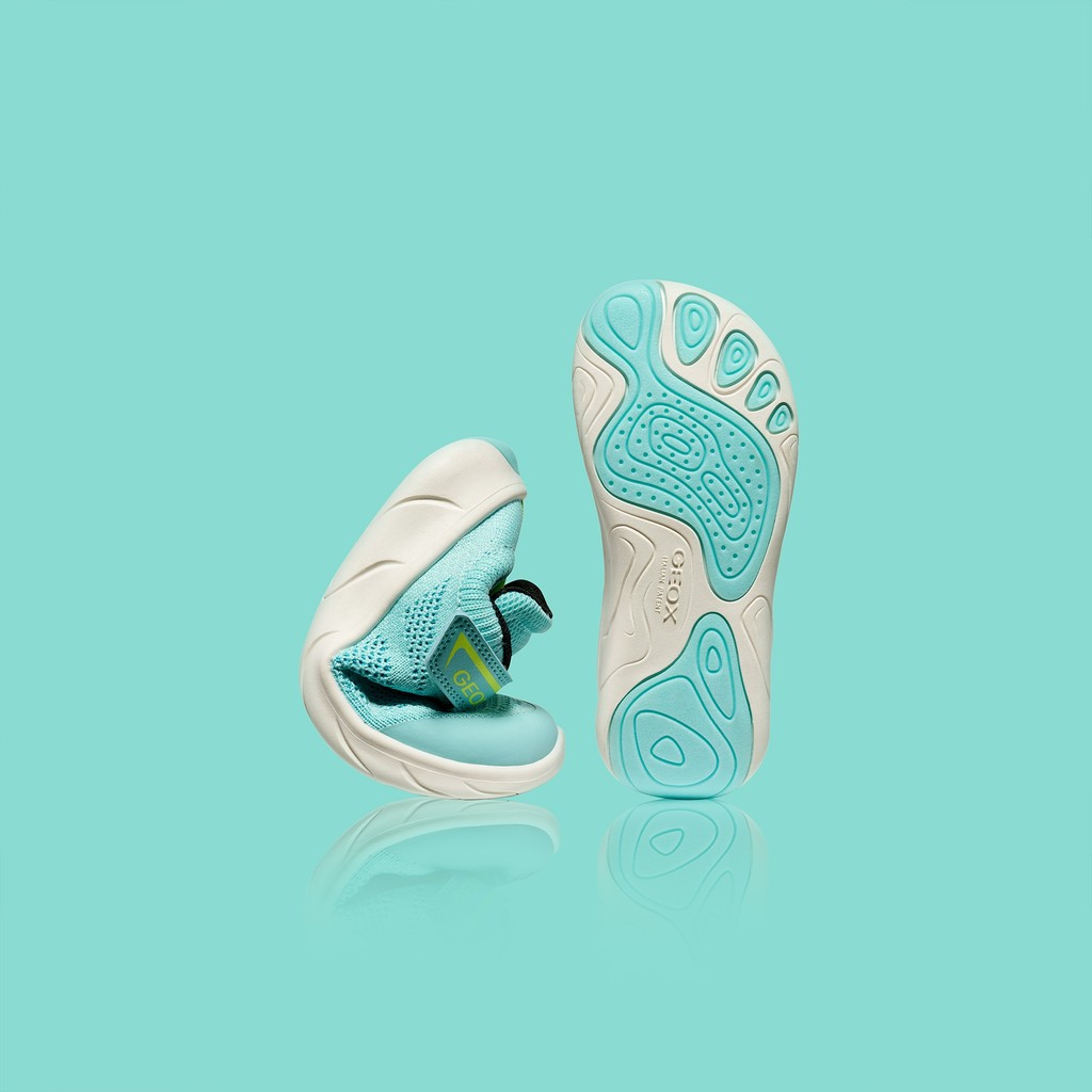 Caskets en toile FOOT-RUN FILLE Bleu eau/Vert acidul&eacute; - image number 8 | GEOX