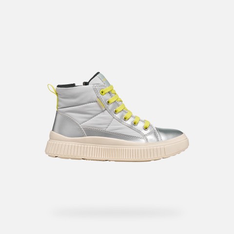 Waterproof trainers LAQUINNY ABX GIRL Silver/Fluo Yellow - image number 1 | GEOX