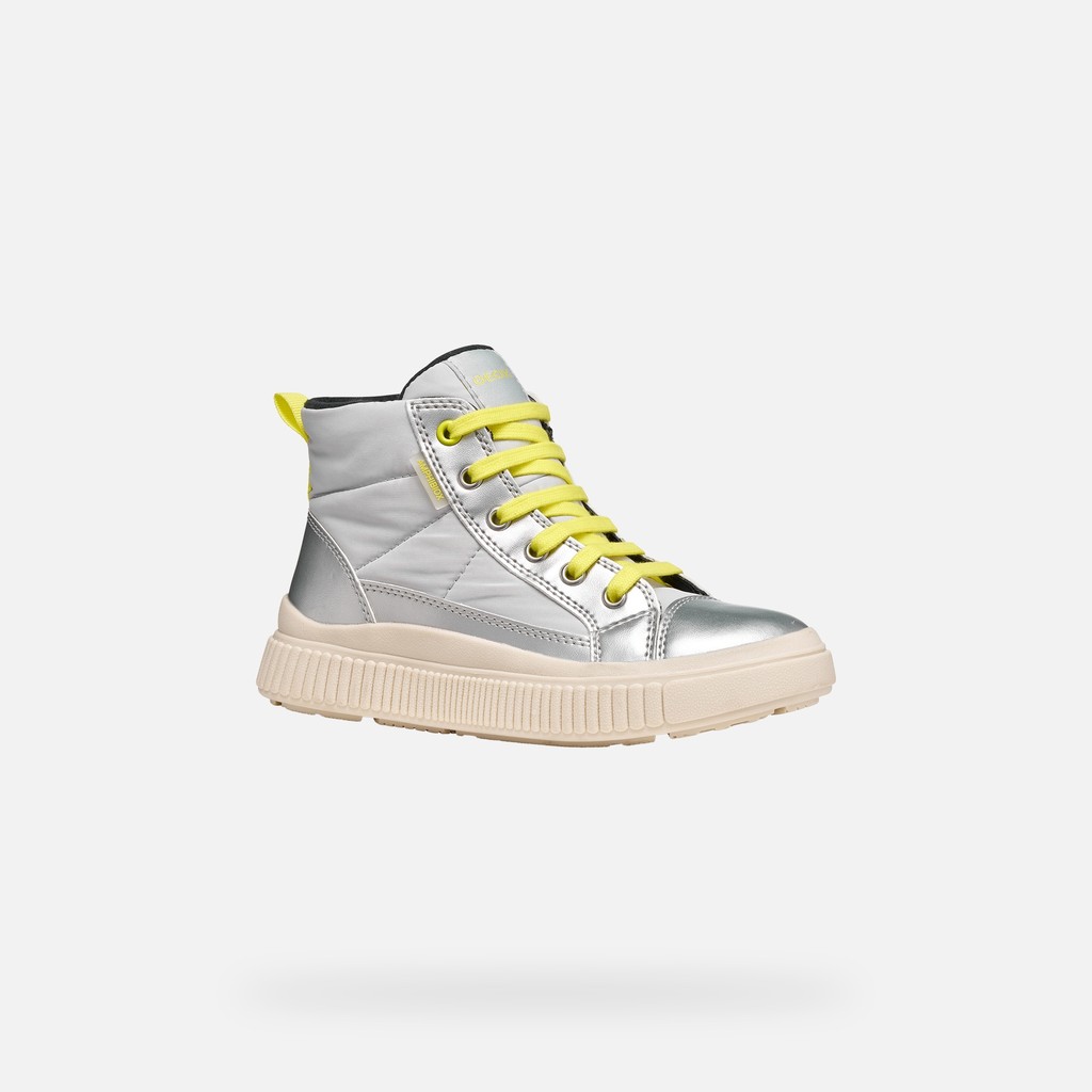 Waterproof trainers LAQUINNY ABX GIRL Silver/Fluo Yellow - image number 2 | GEOX