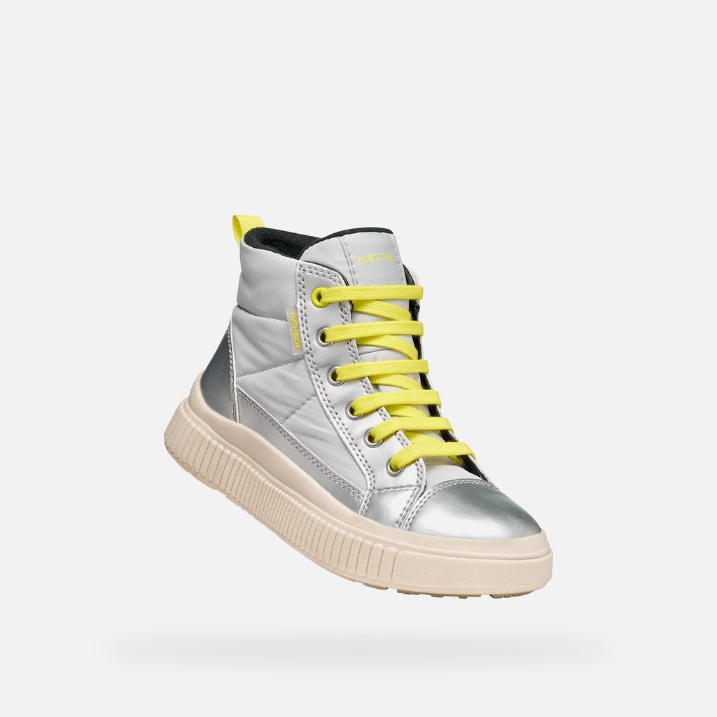 Waterproof trainers LAQUINNY ABX GIRL Silver/Fluo Yellow - image number 4 | GEOX