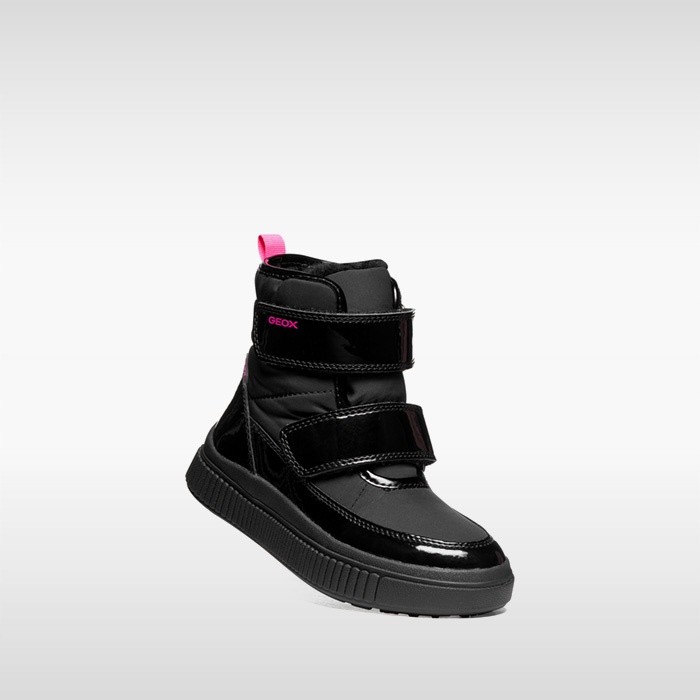 Bottines imperm&eacute;ables LAQUINNY ABX FILLE Noir/Fuchsia fluo | GEOX