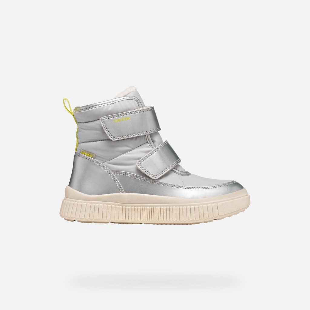 Waterproof ankle boots LAQUINNY ABX GIRL Silver/Fluo Yellow - image number 1 | GEOX