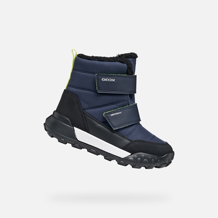 Waterproof snow ankle boots TREKKYUP ABX BOY Navy/Lime | GEOX