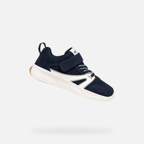 Chaussures Barefoot souples FOOT-RUN GAR&Ccedil;ON Bleu marine fonc&eacute;/Blanc | GEOX