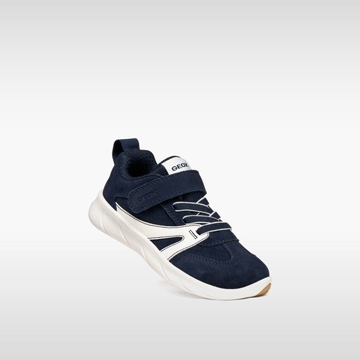 Chaussures Barefoot souples FOOT-RUN GAR&Ccedil;ON Bleu marine fonc&eacute;/Blanc | GEOX