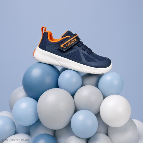 Chaussures Barefoot souples FOOT-RUN GAR&Ccedil;ON Bleu marine/Orange - image number 9 | GEOX