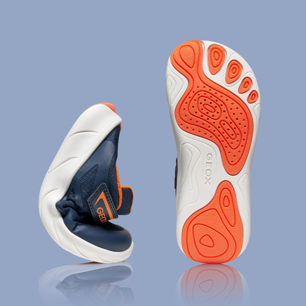 Chaussures Barefoot souples FOOT-RUN GAR&Ccedil;ON Bleu marine/Orange - image number 10 | GEOX