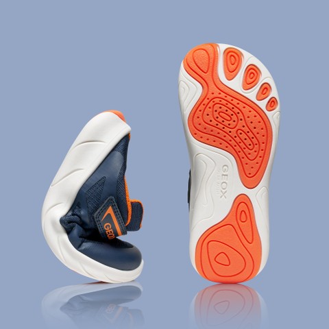Chaussures Barefoot souples FOOT-RUN GAR&Ccedil;ON Bleu marine/Orange - image number 10 | GEOX