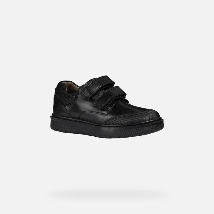 Geox J Riddock I Black Leather Youth School Shoes 