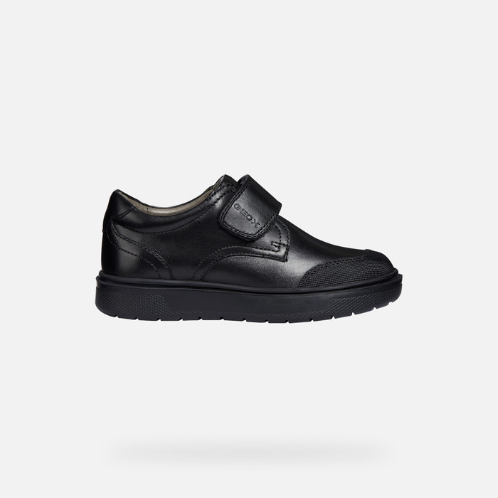Geox J Riddock F Black Leather Youth School Shoes 