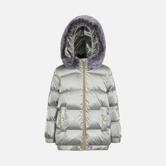 Full-length quilted coat BACKSIE GIRL Silver | GEOX