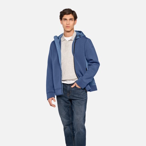 Sweat-shirt &agrave; capuche SWEATER HOMME Bleu moyen/Bleu moyen | GEOX