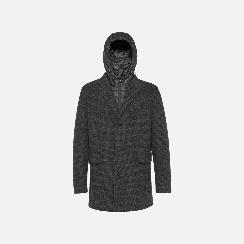Long woollen coat CLAUDIO MAN Dark melange Gray - image number 3 | GEOX
