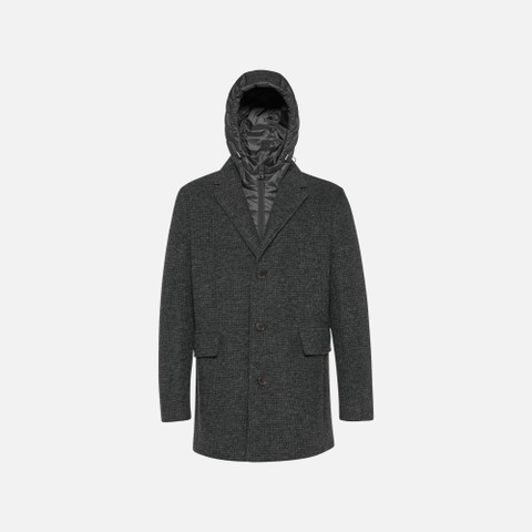 Long woollen coat CLAUDIO MAN Dark melange Gray - image number 3 | GEOX