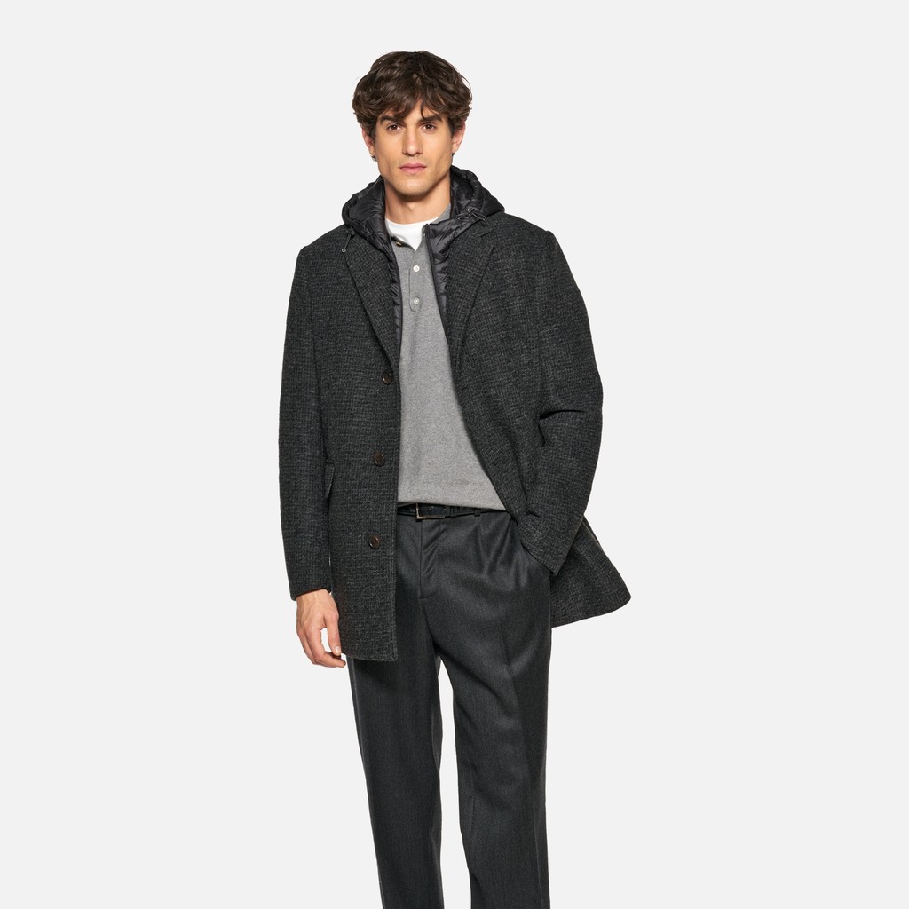 Long woollen coat CLAUDIO MAN Dark melange Gray - image number 0 | GEOX