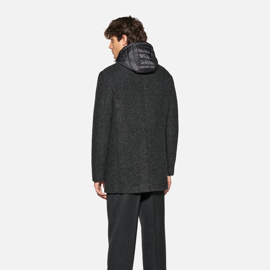 Long woollen coat CLAUDIO MAN Dark melange Gray - image number 1 | GEOX