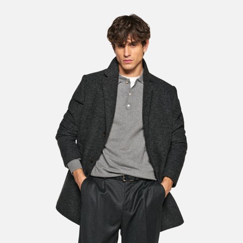 Long woollen coat CLAUDIO MAN Dark melange Gray - image number 2 | GEOX