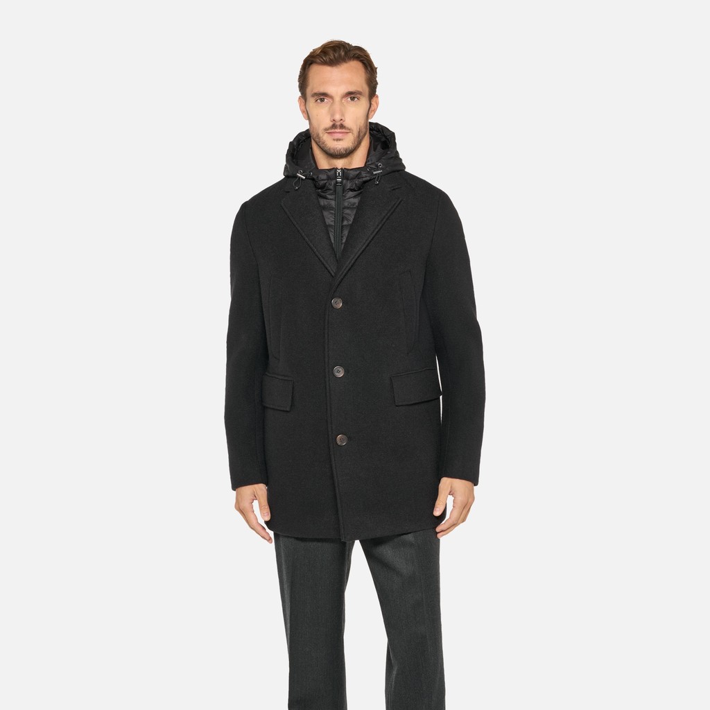 Long woollen coat CLAUDIO MAN Black - image number 1 | GEOX