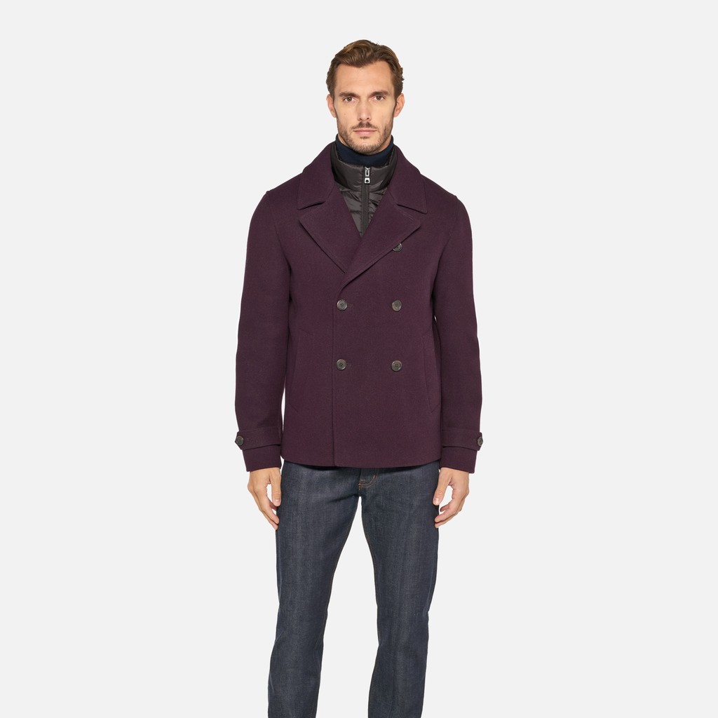 Long woollen coat MONREALE MAN Vineyard Wine - image number 1 | GEOX