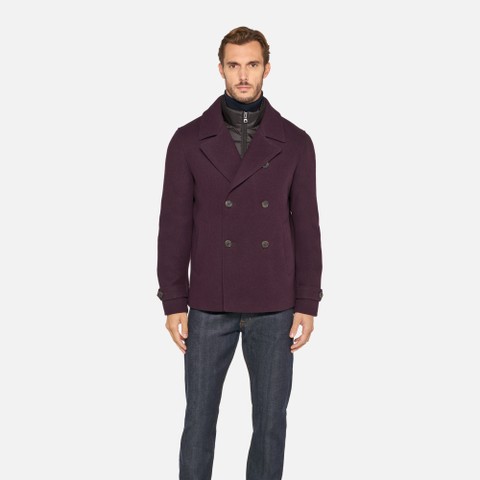 Long woollen coat MONREALE MAN Vineyard Wine - image number 1 | GEOX