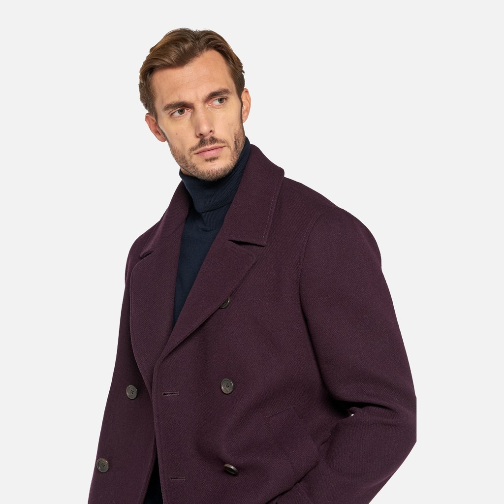 Long woollen coat MONREALE MAN Vineyard Wine - image number 3 | GEOX