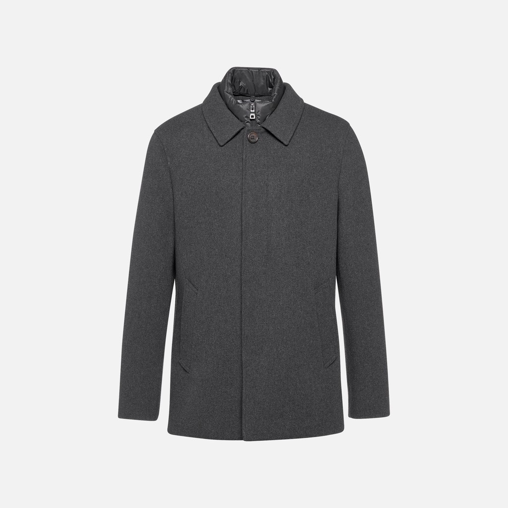 Long woollen coat MONREALE MAN Dark melange Gray - image number 4 | GEOX