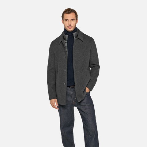 Long woollen coat MONREALE MAN Dark melange Gray | GEOX
