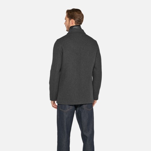 Long woollen coat MONREALE MAN Dark melange Gray - image number 2 | GEOX