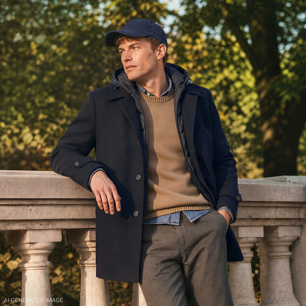 Long woollen coat MONREALE MAN Sky captain - image number 1 | GEOX