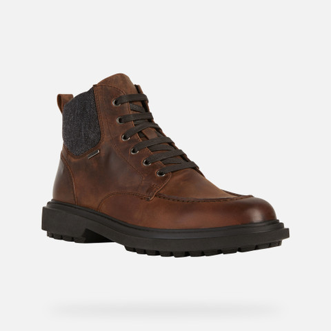 Geox® FALORIA B ABX: Men's Coffee Leather Ankle Boots | Geox®