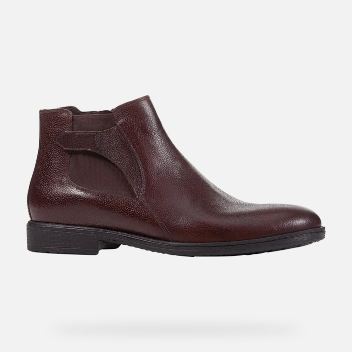 Geox® JAYLON: Men's Dark coffee Leather Ankle Boots | Geox®