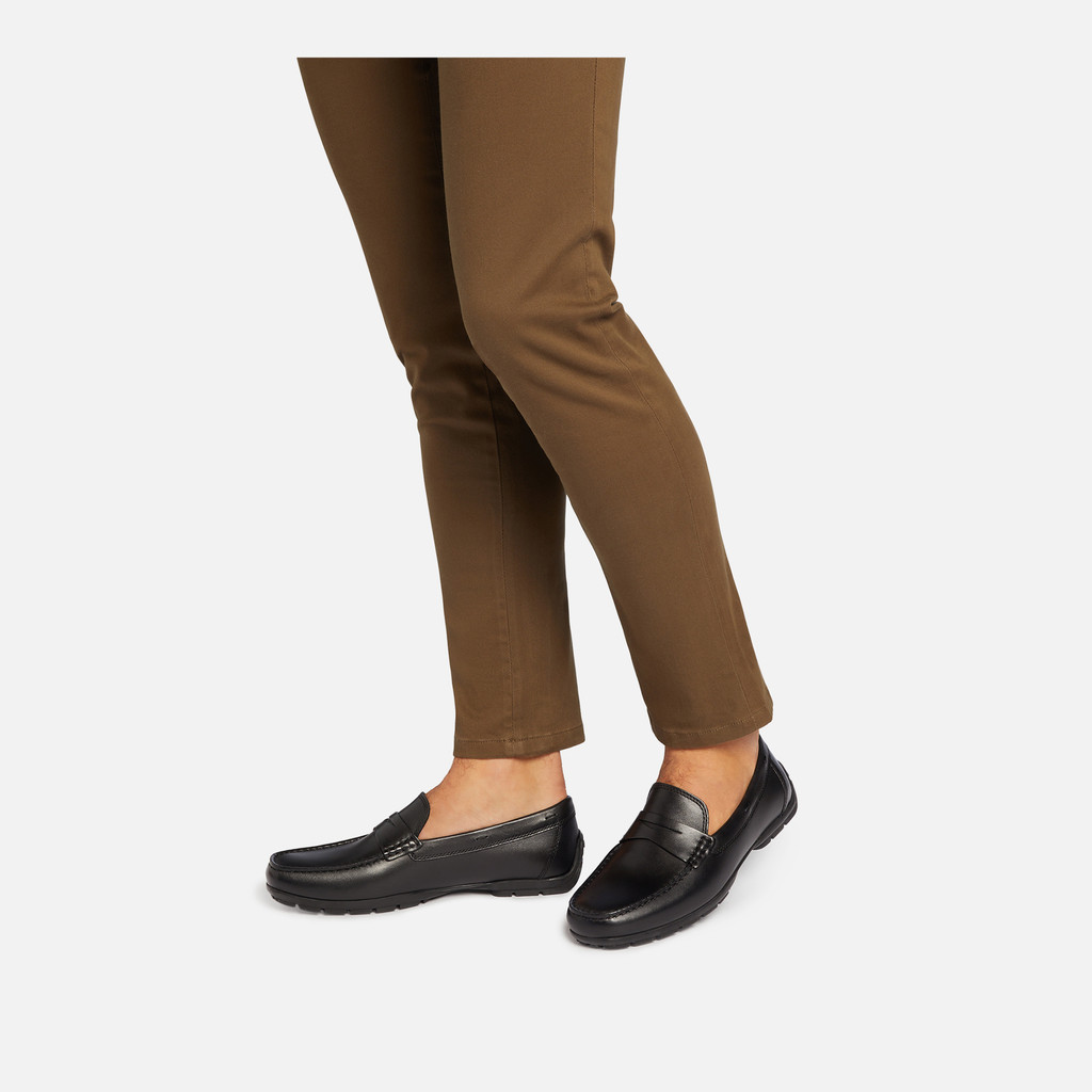 Geox® MONER W 2FIT: Men's black Leather Loafers | Geox