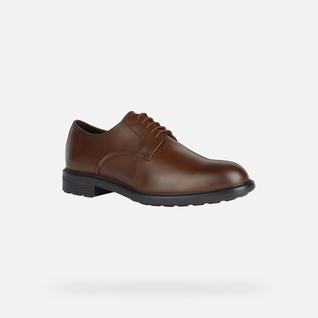 Geox® WALK PLEASURE: Men's cognac Leather Shoes | Geox®