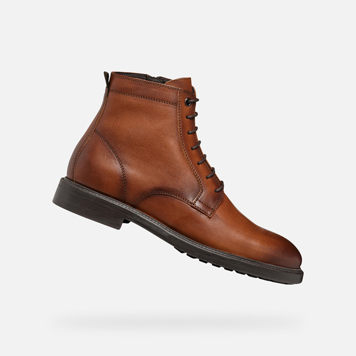 Ankle boots with laces TIBERIO MAN Cognac | GEOX